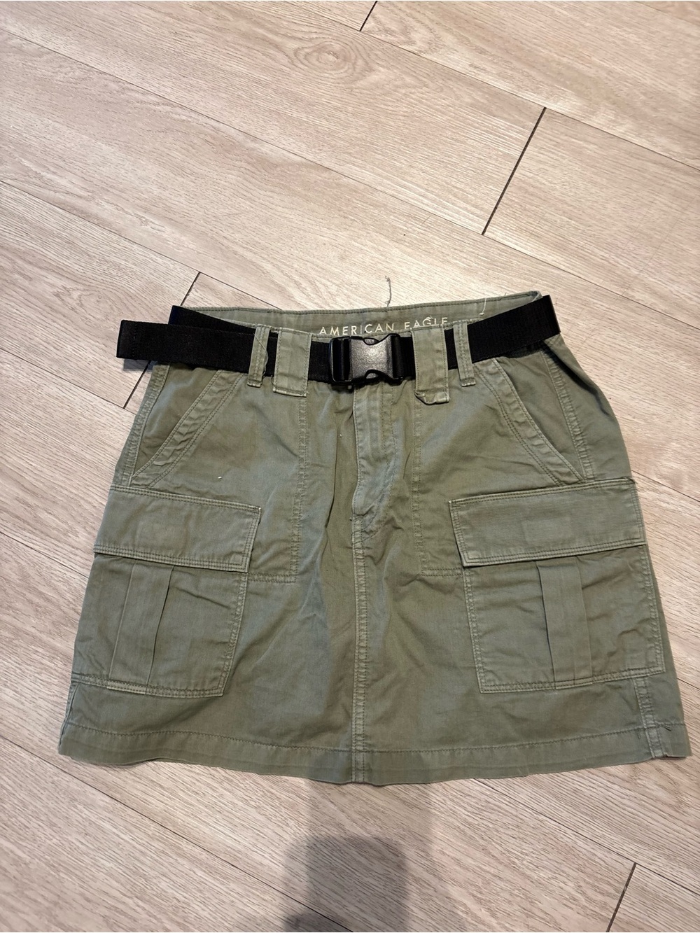 American Eagle Outfitters Olive Green Cargo Mini Skirt with Black Belt